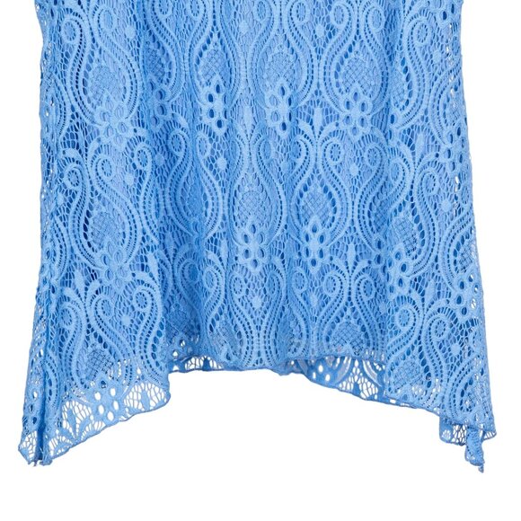 Brittany Black Lace Shirt L Womens Blue Short Sleeve Handkerchief Spring Nylon - Picture 3 of 6